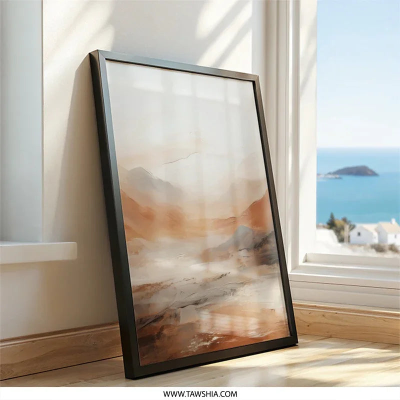Abstract Mountain Wall Art, Earth Tone Landscape Painting, Modern Minimalist Print, Neutral Home Decor, Printable Art, Living Room Art - Tawshia