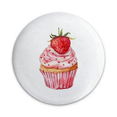 Strawberry Cupcake Pinback Button, Sweet Treat Button, Dessert Pin, Foodie Gift, Cute Pin, Birthday Favor, Party Decor, Baker Gift - Tawshia