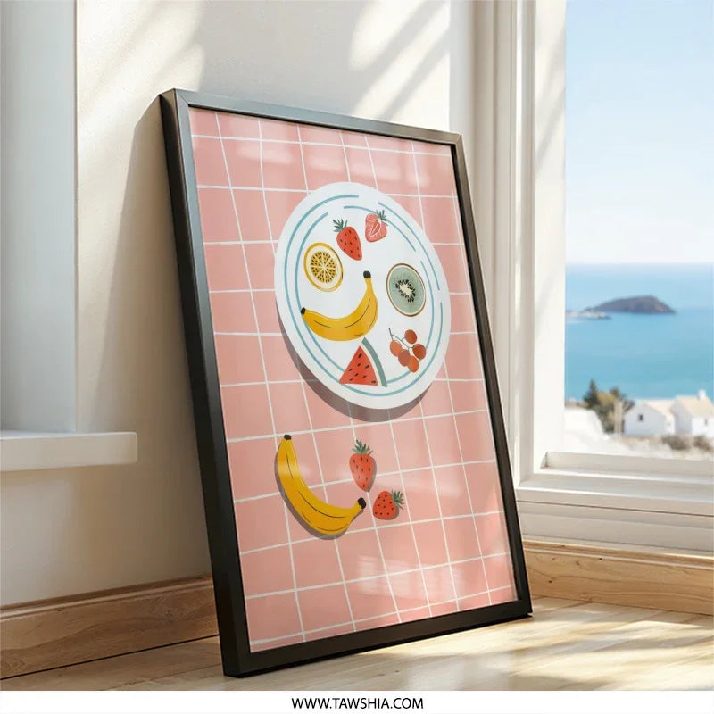 Colorful Fruits Wall Art, Kitchen Decor Print, Food Illustration, Modern Art Print, Strawberry Banana Kiwi Wall Art - Tawshia
