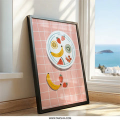 Colorful Fruits Wall Art, Kitchen Decor Print, Food Illustration, Modern Art Print, Strawberry Banana Kiwi Wall Art - Tawshia