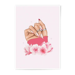 Nail Art Photographic Print, Pink Flowers, Fashion Print, Modern Art, Glam Decor, Stylish Illustration, Nail Salon Art, Hand Model Art - Tawshia