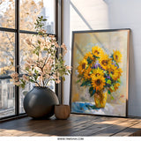 Sunflower Wall Art, Floral Painting Print, Still Life Art, Rustic Decor, Yellow Flower Art, Home Decor Wall Art, Sunflowers Bouquet - Tawshia