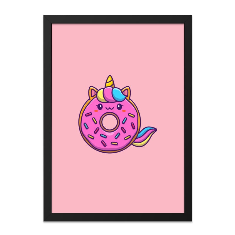 Cute Unicorn Donut Wall Art, Kids Room Decor, Kawaii Print, Pink Donut Art, Dessert Illustration, Funny Wall Decor, Playroom Art - Tawshia