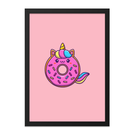 Cute Unicorn Donut Wall Art, Kids Room Decor, Kawaii Print, Pink Donut Art, Dessert Illustration, Funny Wall Decor, Playroom Art - Tawshia