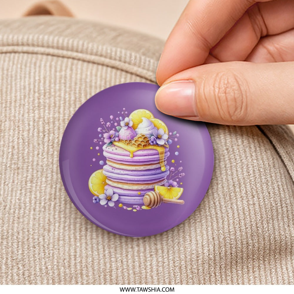 Pancake and Honey Pinback Button, Lemon Floral Button, Food Lover Gift, Sweet Treat Pinback, Cute Pancake Button, Button for Backpacks - Tawshia