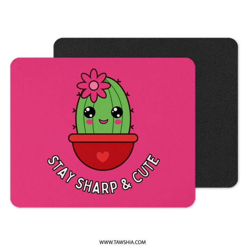 Cute Cactus Mouse Pad, Stay Sharp And Cute, Kawaii Desk Decor, Office Gift, Pink Mousepad, Computer Accessories - Tawshia