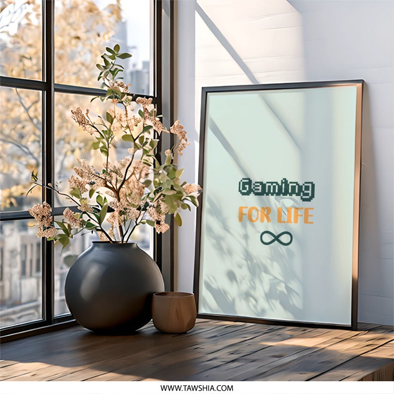 Gaming For Life Wall Art, Pixel Art Print, Gamer Room Decor, Retro Gaming Wall Decor, Video Game Art, Infinite Gaming, Man Cave Art - Tawshia