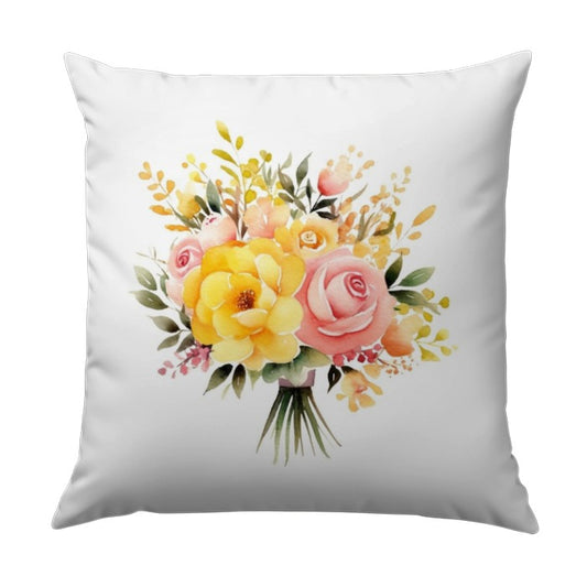 Watercolor Floral Pillow, Rose Bouquet Throw Pillow, Yellow Pink Flower Cushion, Home Decor Pillow, Decorative Pillows, Floral Accent Pillow - Tawshia