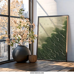 Bird Flight Over Trees Wall Art, Nature Inspired Print, Landscape Artwork, Modern Home Decor, Minimalist Wall Hanging, Serene Forest Scene - Tawshia