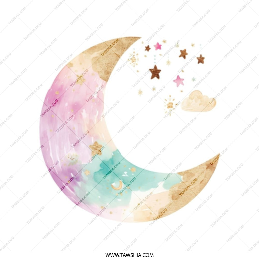 Watercolor Moon Tote Bag, Celestial Stars Gift, Crescent Moon Shopping Bag, Pastel Tote, Everyday Bag, Gift for Her, Astronomy Bag - Tawshia