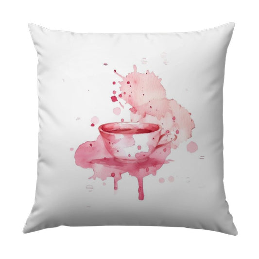 Watercolor Tea Cup Pillow, Pink Splash Art Pillow, Coffee Lover Gift, Unique Home Decor, Decorative Accent Pillow - Tawshia