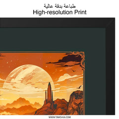 Fantasy Landscape Wall Art, Orange Sunset Print, Adventure Artwork, Framed Nature Scenery, Home Decor, Unique Gift Idea - Tawshia