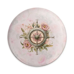 Floral Compass Pinback, Pink Rose Pin, Adventure Awaits Button, Unique Pin Badge, Travel Gift, Floral Accessory, Traveler Gift - Tawshia