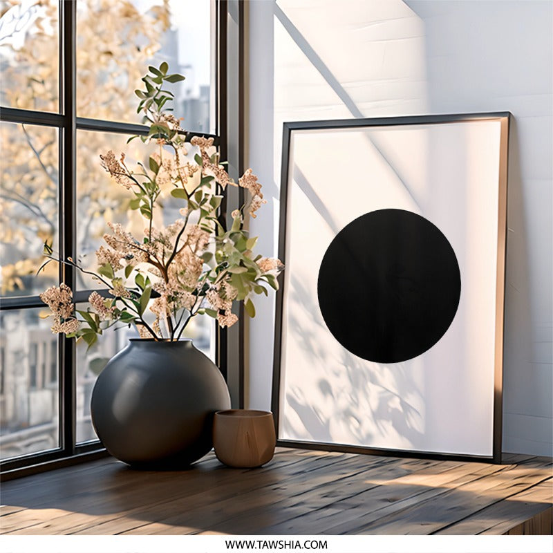 Minimalist Circle Wall Art, Black and White Print, Modern Art Poster, Geometric Wall Decor, Simple Art Print, Home Decor Artwork - Tawshia