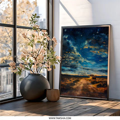 Night Sky Wall Art, Desert Landscape, Starry Night Print, Southwest Decor, Roadside Diner Painting, Landscape Art, Wall Decor - Tawshia