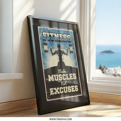 Fitness Wall Art, Gym Decor, Make Muscles Not Excuses, Motivational Wall Art, Bodybuilding Poster, Weightlifting Art, Workout Room Decor - Tawshia