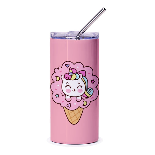 Kawaii Unicorn Tumbler, Cute Ice Cream Cone, Cartoon Unicorn, Pink Tumbler, Gift for Unicorn Lovers, Unique Cup, Stainless Steel Tumbler - Tawshia