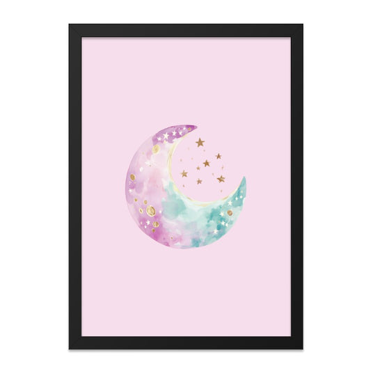 Watercolor Moon Wall Art, Stars Nursery Decor, Baby Room Art Print, Celestial Kids Room, Dreamy Galaxy Art, Pastel Moon Art, Night Sky Decor - Tawshia