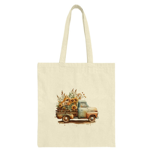 Vintage Truck Tote Bag, Sunflower Bouquet, Fall Harvest, Farmhouse Decor, Rustic Chic, Everyday Tote, Stylish Gift, Reusable Bag - Tawshia