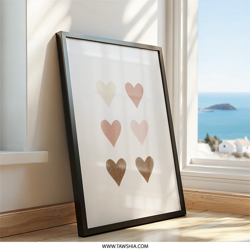 Hearts Wall Art Print, Minimalist Decor, Boho Art, Love Home Decor, Heart Artwork, Nursery Art Print, Gallery Wall Art - Tawshia