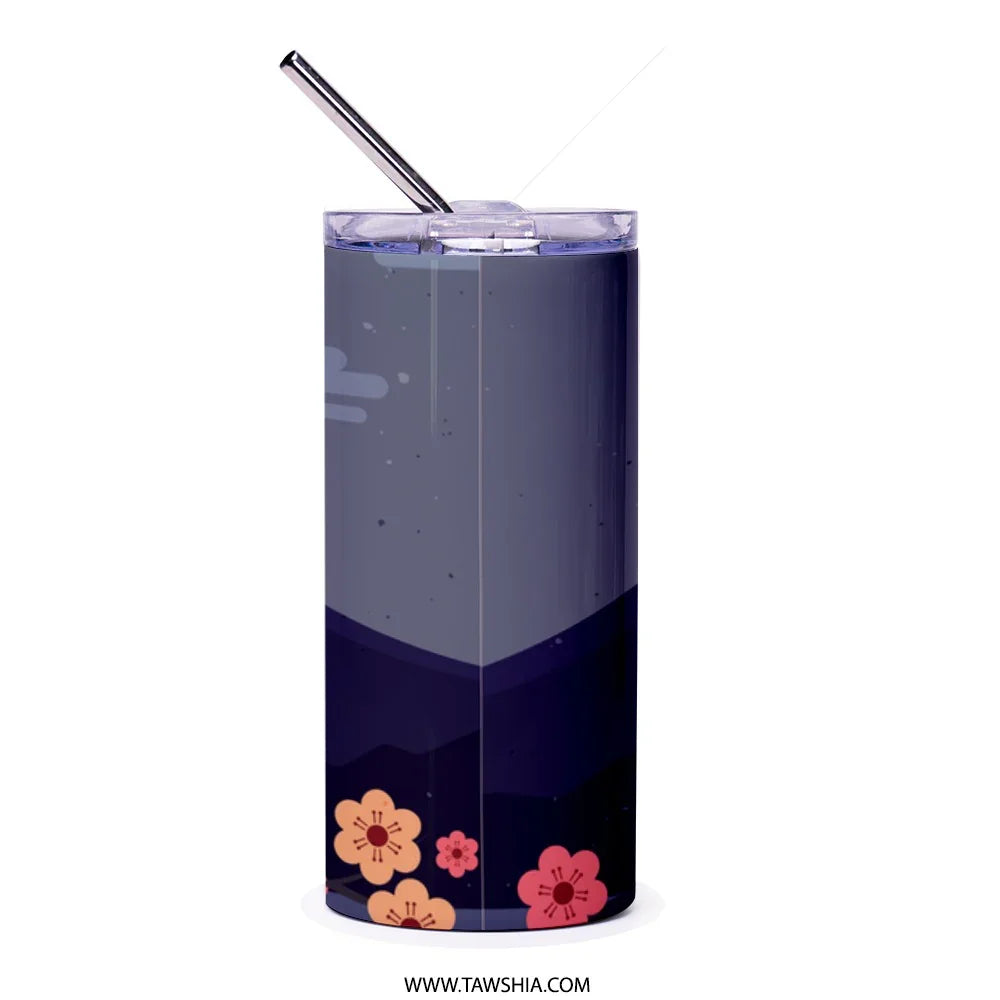 Stylish Dark Blue Floral Design Tumbler product type