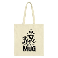 Love in a Mug Tote Bag, Coffee Lover Gift, Heart Graphic Tote, Cute Beverage Design, Everyday Bag, Reusable Shopping Bag - Tawshia