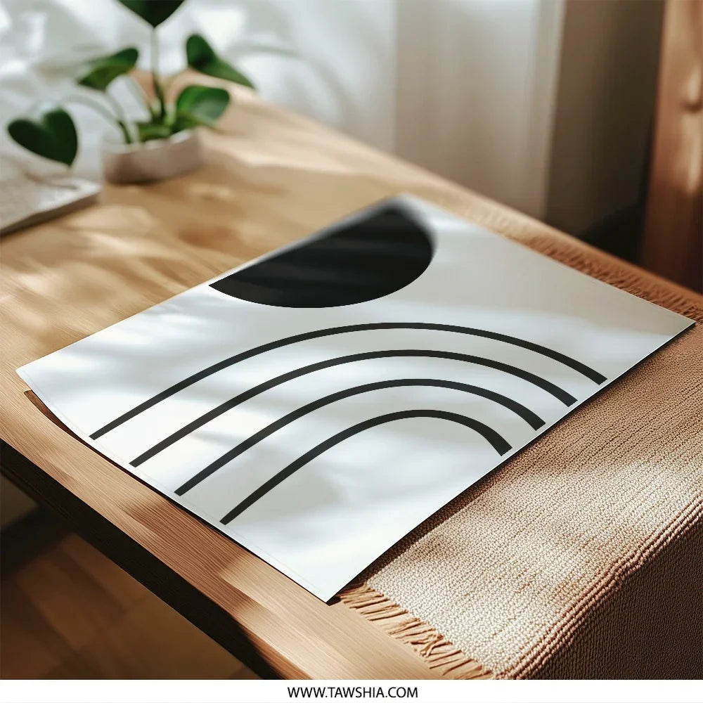 Minimalist Photographic Print, Black and White Wall Art, Abstract Circle and Arches, Modern Home Decor, Simple Graphic Print - Tawshia