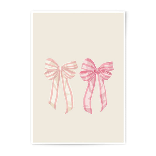 Pink Bow Photographic Print, Girly Decor, Nursery Art, Cute Bows, Pink Stripes, Wall Art, Home Decor, Gift Idea, Bow Illustration - Tawshia