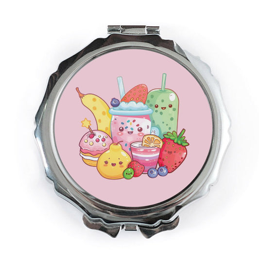Cute Fruit Drinks Pocket Mirror, Kawaii Food Art, Unique Makeup Mirror, Trendy Accessories, Fun Gift Idea, Portable Mirror - Tawshia