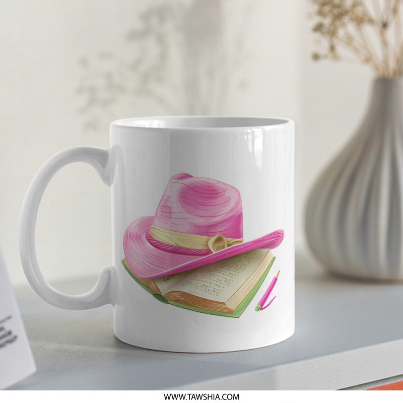 Pink Hat Mug, Book Lover Gift, Writer Mug, Coffee Mug, Novelty Mug, Gift for Her, Reading Mug - Tawshia