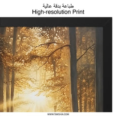 Golden Forest Wall Art, Autumn Landscape Print, Sunlight Through Trees, Nature Photography, Scenic Wall Decor - Tawshia