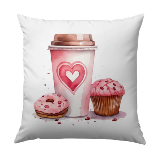 Coffee Donut Cupcake Pillow, Valentine Pillow, Pink Treat Pillow, Sweet Treat Pillow, Foodie Decor, Home Decor Pillow, Decorative Pillow - Tawshia