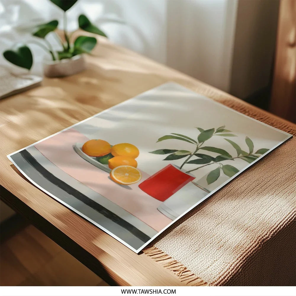 Still Life Photographic Print, Oranges, Potted Plant, Modern Art Print, Minimalist Home Decor, Kitchen Wall Art, Fruit Photography - Tawshia