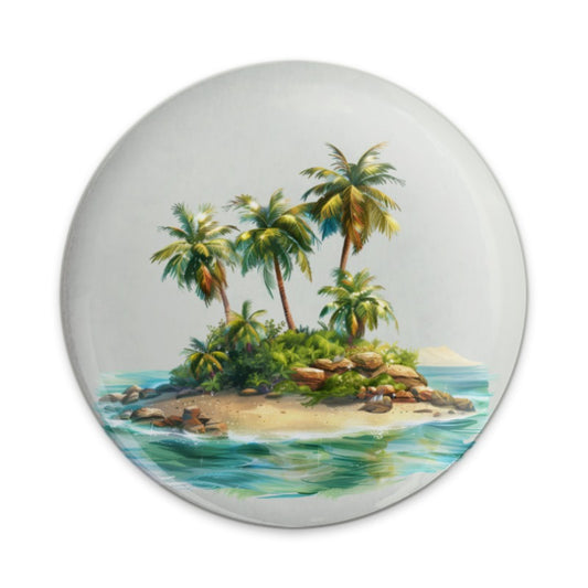 Tropical Island Pinback, Palm Tree Badge, Beach Lover Gift, Vacation Vibes, Island Life Button, Summer Accessory, Coastal Decor Pin - Tawshia