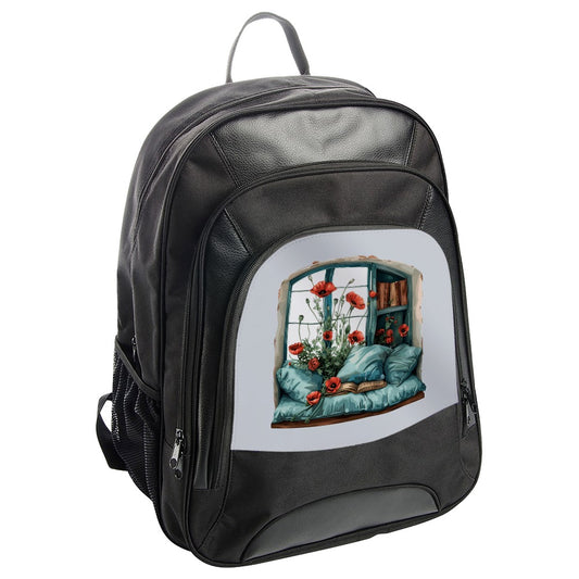 Window Seat BackPack, Poppy Flower Design, Book Lover Gift, Cottagecore Vibes, Floral Art BackPack, Cozy Reading Nook BackPack - Tawshia