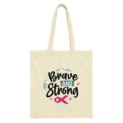 Brave and Strong Tote Bag, Breast Cancer Awareness Gift, Inspirational Tote, Support Cancer Patients, Pink Ribbon Shopping Bag - Tawshia