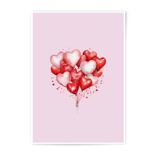 Heart Balloons Photographic Prints, Love Decor, Valentines Day Gift, Romantic Wall Art, Anniversary Gift, Watercolor Art Print - Tawshia