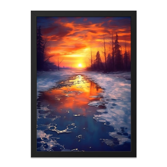 Winter Sunset Wall Art, Landscape Painting Print, Forest Reflection Art, Colorful Sky Decor, Nature Scene Poster, Home Office Decoration - Tawshia