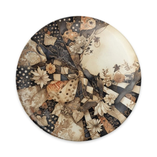 Floral Patchwork Pinback Button, Abstract Art Button, Unique Flower Pin, Decorative Button, Aesthetic Pin, Artistic Gift, Trendy Button - Tawshia