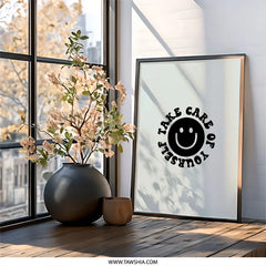 Take Care of Yourself Wall Art, Smiley Face Print, Positive Quote Poster, Trendy Home Decor, Self Care Reminder, Minimalist Art - Tawshia