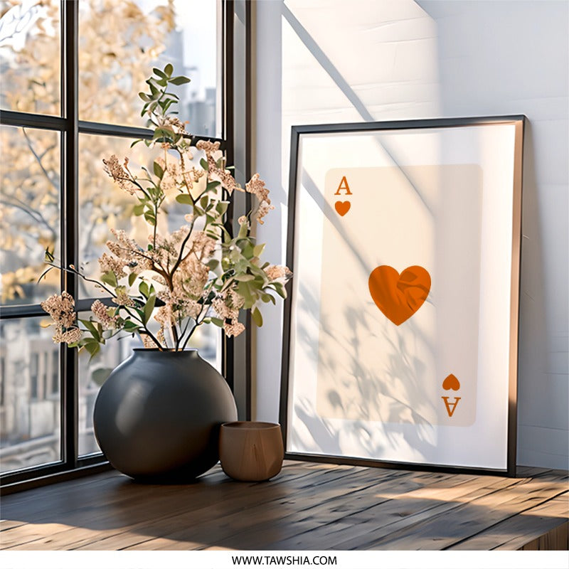 Ace of Hearts Wall Art, Playing Card Print, Poker Room Decor, Minimalist Art Print, Game Room Art, Card Player Gift, Casino Wall Decor - Tawshia