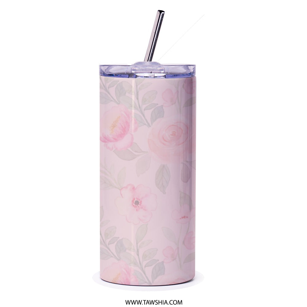 Compass Rose Tumbler, Floral Compass Tumbler, Pink Flower Design Tumbler, Travel Lover Gift, Adventure Tumbler, Personalized Tumbler - Tawshia
