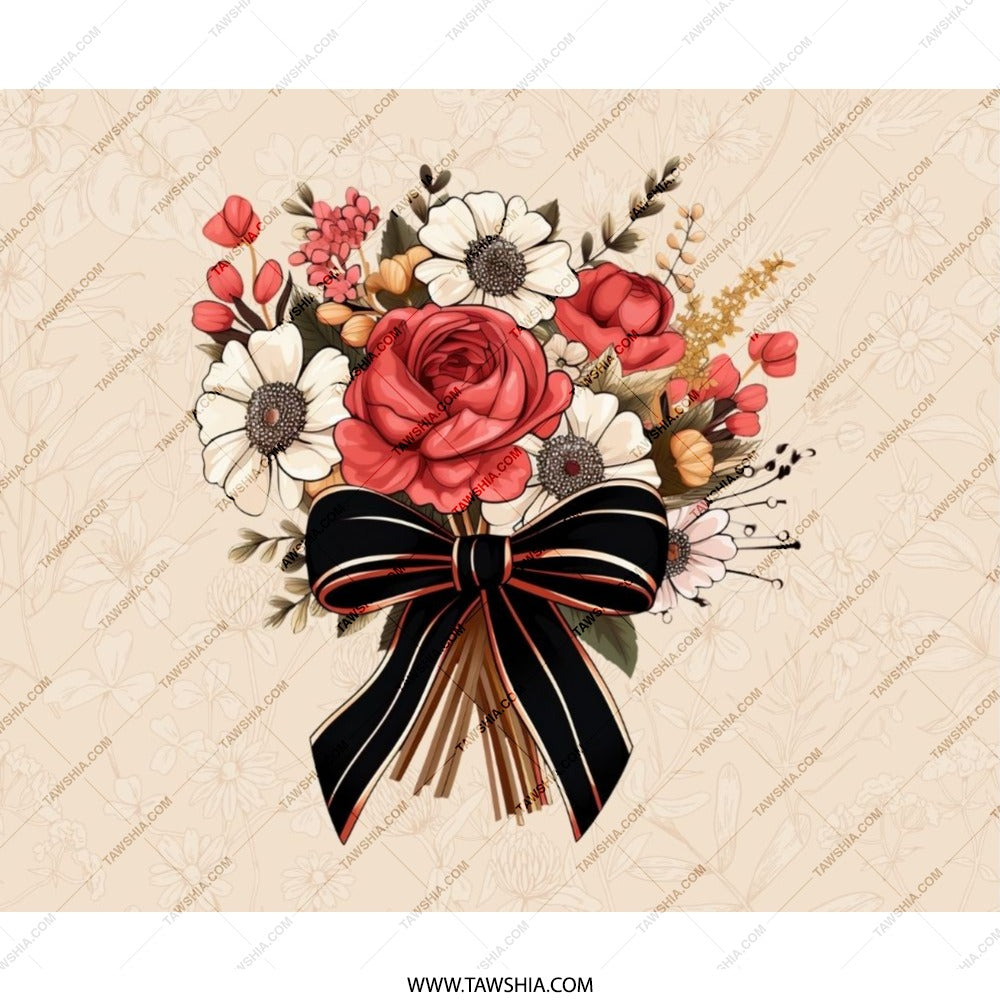Floral Bouquet MousePad, Rose Flower, Ribbon Bow, Trendy Office Decor, Computer Accessories, Floral Desk Mat, Stylish Mouse Pad Design - Tawshia