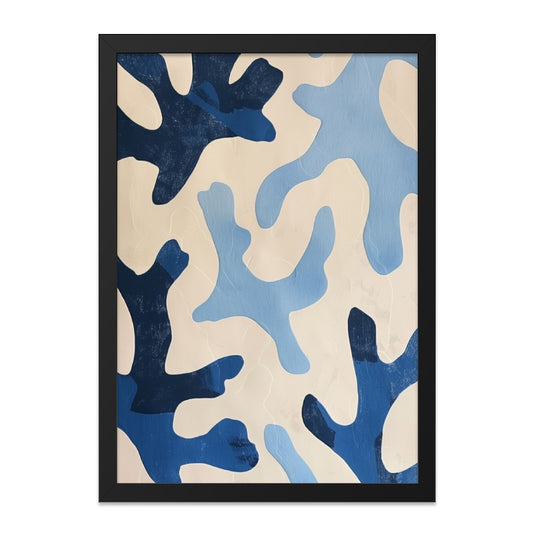 Abstract Art Wall Art, Blue Shapes Print, Modern Home Decor, Contemporary Artwork, Unique Wall Decor, Neutral Colors, Framed Art - Tawshia