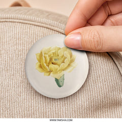 Prickly Pear Flower Pinback Button, Floral Illustration Button, Botanical Art Pin Button, Yellow Flower Lapel Pin, Cactus Flower Button - Tawshia