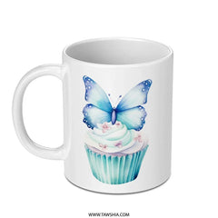 Butterfly Cupcake Mug, Whimsical Coffee Mug, Cute Tea Mug, Colorful Mug, Cupcake Gift, Butterfly Gift, Baking Lover, Mug for Her - Tawshia