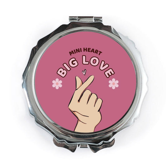 Mini Heart Pocket Mirror, Big Love Hand Gesture, K Pop Inspired Gift, Cute Compact Mirror, Aesthetic Mirror, Purse Mirror - Tawshia
