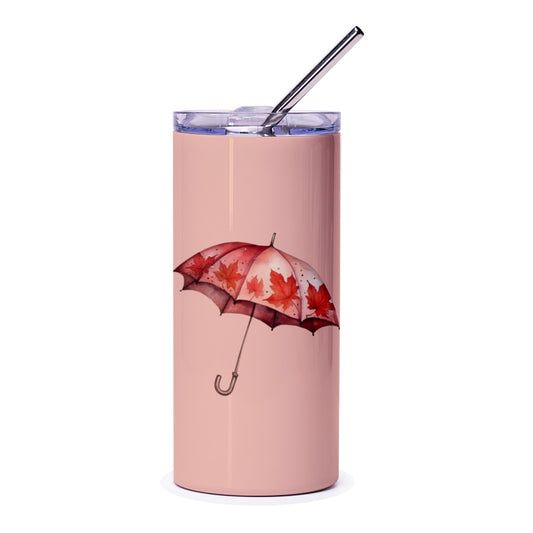 Autumn Leaves Umbrella Tumbler, Fall Season Tumbler, Maple Leaf Umbrella Cup, Autumn Vibes Gift, Fall Drinkware, Seasonal Tumbler - Tawshia