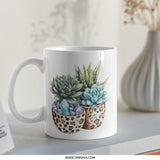 Succulent Mug, Leopard Print Mug, Crystal Mug, Plant Lover Gift, Aesthetic Mug, Unique Mug Design, Coffee Mug Gift Idea (139) - Tawshia