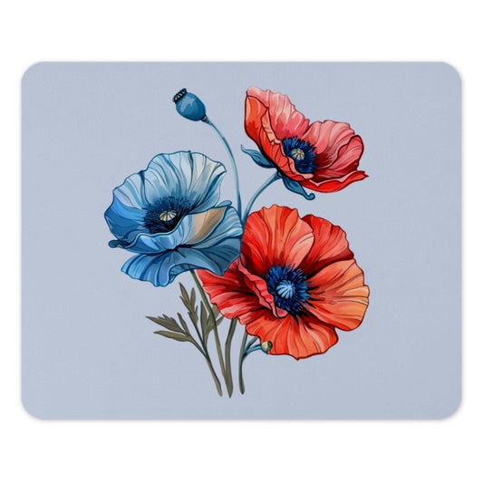 Floral Mouse Pad, Poppy Flower Art, Red and Blue Flowers Mousepad, Office Decor, Desk Accessories, Flower Lover Gift, Botanical Mouse Mat - Tawshia